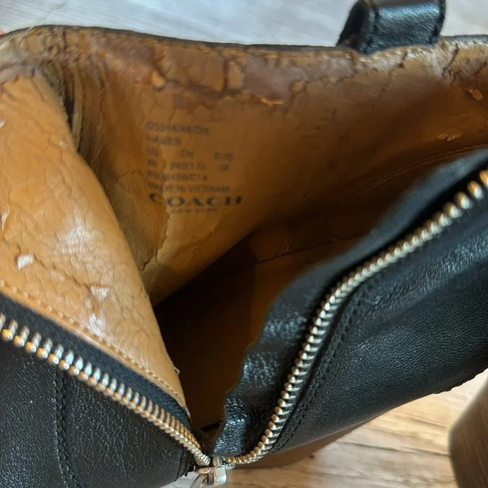 Coach Haven Black Leather Booties with Heel size 8 B